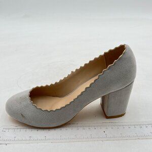 Women's Round Toe Block Heel Pumps Slip On Chunky High Heels Classic Shoes Grey